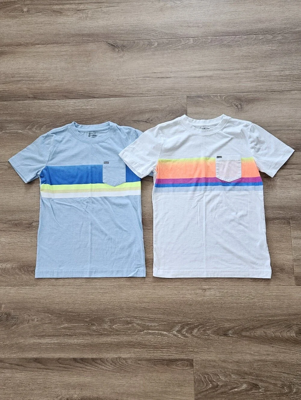 Hurley Kids Short Sleeve Tee Light Blue and White Stripes Size M - Set Of 2